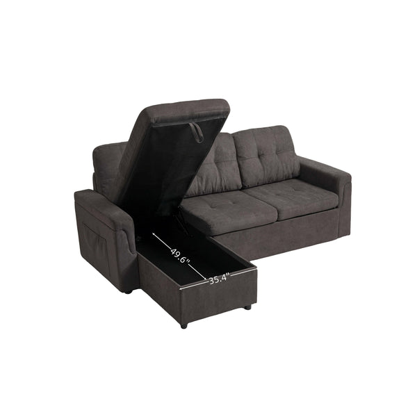 English Elm Upholstered L-Shaped Sleeper Sofa with Reversible Storage, Pull-Out Bed & Breathable Flannel Finish W3138S00001