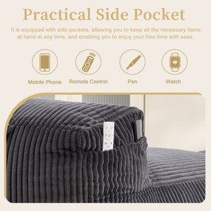 English Elm Big Corduroy Lounger Bean Bag with Ottoman Memory Foam Fill for Living Room Dark Gray W395P435355