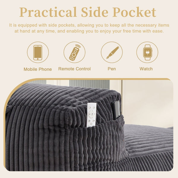 English Elm Big Corduroy Lounger Bean Bag with Ottoman Memory Foam Fill for Living Room Dark Gray W395P435355