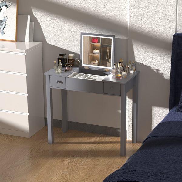 English Elm Multifunctional Vanity Desk with Flip-Top Mirror, 3-Level LED Lighting, Ample Storage for Small Spaces Grey W760P152317
