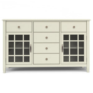 English Elm Connaught Solid Wood Buffet with Glass Cabinet Doors and Antique White Finish B136P439017
