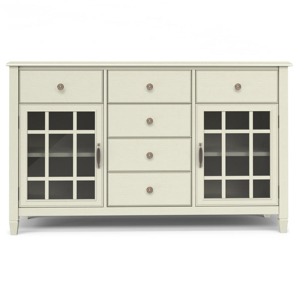 English Elm Connaught Solid Wood Buffet with Glass Cabinet Doors and Antique White Finish B136P439017