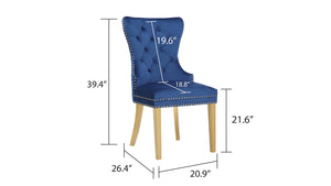 English Elm Simba Velvet Tufted Dining Chair Set Navy – Luxurious Quilted Back, Gold Legs & Lion Ring Accent (2) 659436013254