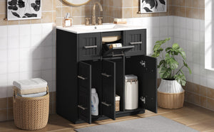 English Elm 30inch Bathroom Vanity with Undermount Sink, Tip-Out Tray, Soft-Close Doors, Spacious Drawers & Handles Black N710P331580B