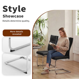 English Elm Dining Chair Set of 2 Faux Leather Chrome Base Ergonomic Contemporary Kitchen Seating Black W3851P453162