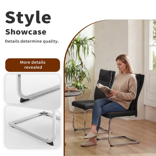 English Elm Dining Chair Set of 2 Faux Leather Chrome Base Ergonomic Contemporary Kitchen Seating Black W3851P453162