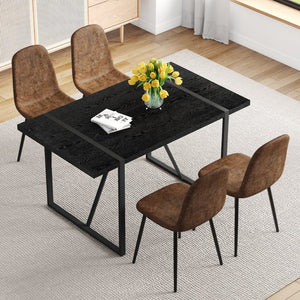 English Elm Table and Chair Set Retro Industrial 55 Inch Rectangular Black Textured Top Brown Seats W1151S04383