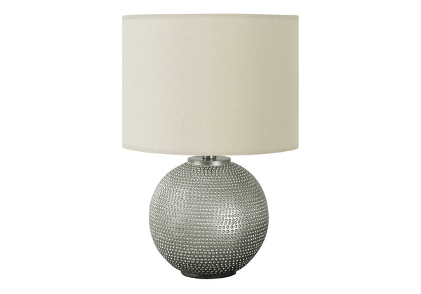 English Elm Lighting, Textured Resin Globe Table Lamp with Ivory Drum Shade, 19" Height, 3-Way Dimmer Elegance Grey 13 L x 13 W x 15 H B2710P220111