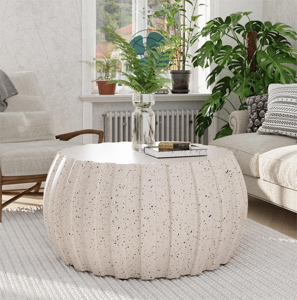English Elm 35.43" Square Mgo Cement Coffee Table Weatherproof Indoor Outdoor Low Profile Modern White W757P387436