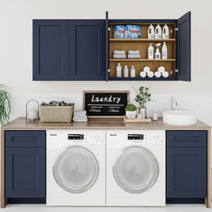 English Elm Gray Shaker Solid Wood Wall Cabinet Soft Close Double Door Kitchen Storage Blue T2950P479971