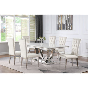 English Elm Allessandra Glam 5-Piece Rectangular Dining Set with Faux Marble Top, Velvet Tufted Chairs & Chrome Base White B062S01201