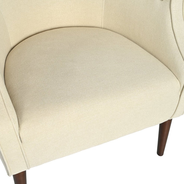 English Elm Christopher Knight Home® - Modern Club Chair Beige Upholstered Tub with Button-Tufted Back, Tonal Piping & Birch Legs — Mid-Century Accent Elegance (30" L x 27" W x 22" H) N767P266718B