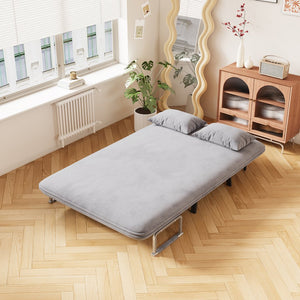 English Elm 39″ Convertible Chair Bed with Adjustable Backrest & Pillow, Steel-Frame Sleeper Chair for Small Spaces Comfortable Multifunctional Lounge Sofa LIGHT GREY W1767P192812