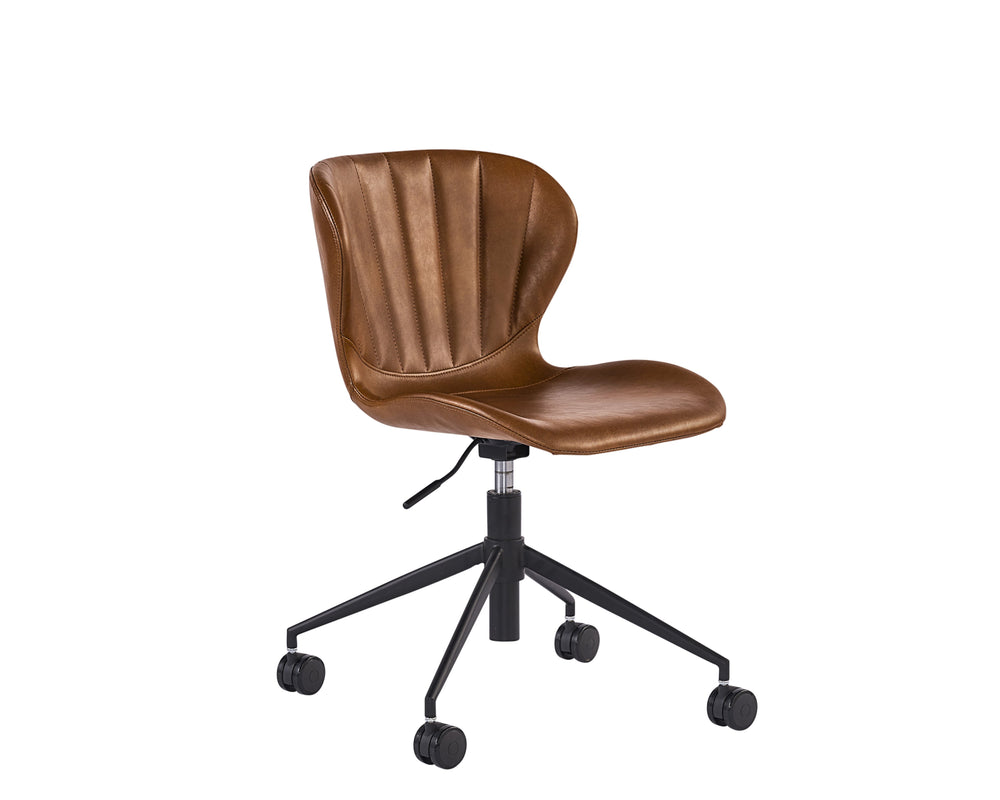 Sunpan Arabella Office Chair - Stylish Swivel Design with Channel Tufting, Black Steel Legs & Easy Mobility Bravo Cognac