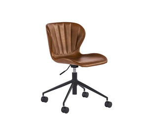 Sunpan Arabella Office Chair - Stylish Swivel Design with Channel Tufting, Black Steel Legs & Easy Mobility Bravo Cognac