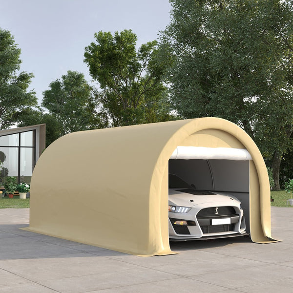 English Elm Outsunny 10x16 Portable Carport Steel Frame Pe Canopy Shelter for Vehicles Gear Beige W2225P200869