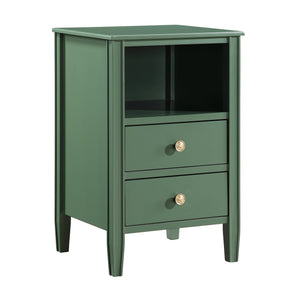 English Elm Winston 2-Drawer Storage Nightstand with Brushed Gold Knobs, Open Shelf, Fluted Legs, No Assembly Antique Green B050P376958