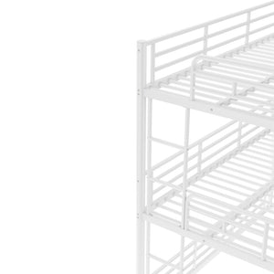 English Elm Twin Triple Metal Bunk Bed Matte Powder Coated Frame with Full Safety Guardrails Light White W1580S00585
