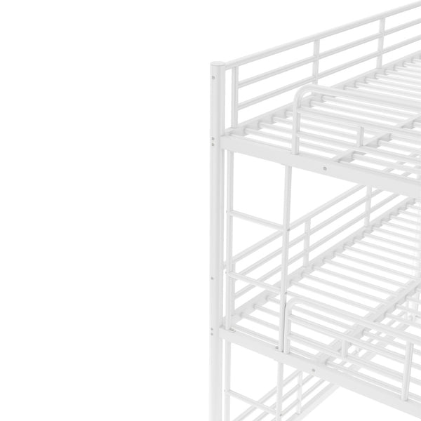 English Elm Twin Triple Metal Bunk Bed Matte Powder Coated Frame with Full Safety Guardrails Light White W1580S00585