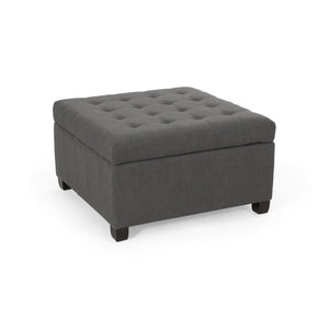 English Elm Upholstered Waffle Tufted Storage Ottoman with Birch Legs for Modern Living Rooms N757P377356E
