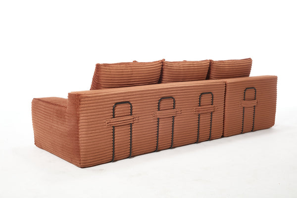 English Elm Memory foam L-shaped compression sofa bed with corduroy upholstery, modular no-assembly design, cloud comfort and space-saving functionality for apartments and home theaters Orange W2959S00009