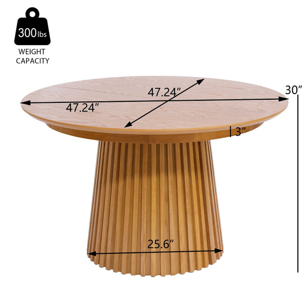 English Elm 47"-78" Extendable Round Oval Dining Table Fluted Pedestal Seats 8 Mid Century N768P399828N_N768P399829N