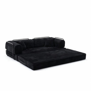 English Elm Compression Corduroy Modular Floor Sofa Sleeper Loveseat Tatami Sectional for Living Room Black W1919P414125