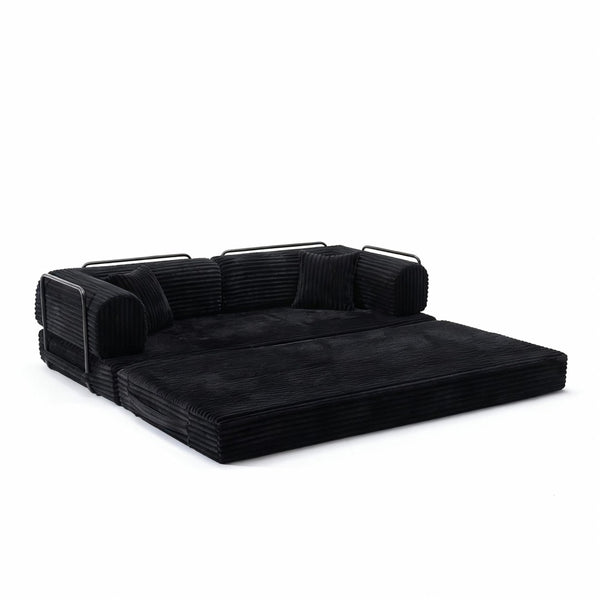 English Elm Compression Corduroy Modular Floor Sofa Sleeper Loveseat Tatami Sectional for Living Room Black W1919P414125