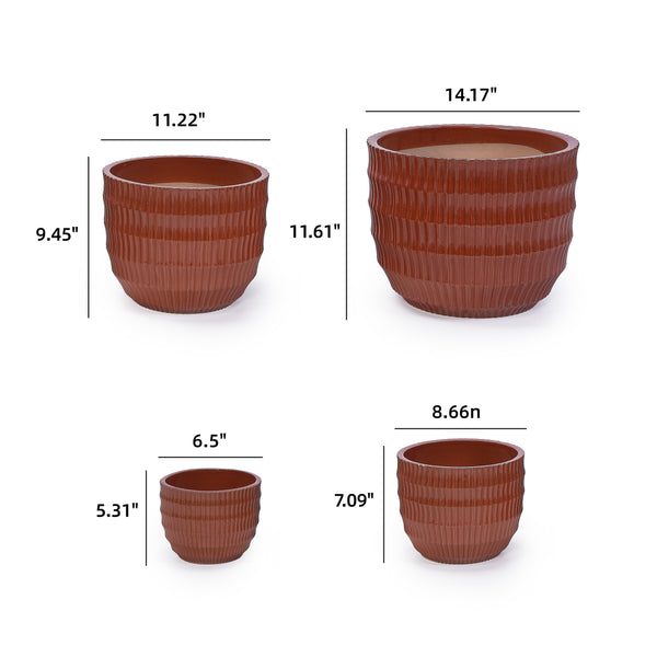 English Elm 4 Pieces Ceramic Flowerpot Set with Hand-Glazed Finish, Precision Molded Planters for Patio Decor Coral W3273P321567