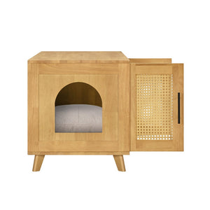 English Elm Lars Rubberwood Rattan Dog Crate Cabinet Stylish Pet Kennel for Living Room Natural N775P397559N