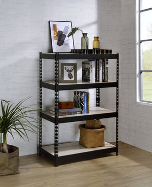 English Elm Decmus Industrial 4-Tier Bookshelf in Black & Natural – Sturdy Metal Frame, Adjustable MDF Shelves, KD assembly B2726P282407
