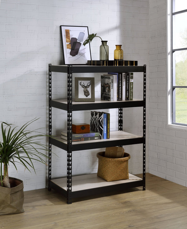 English Elm Decmus Industrial 4-Tier Bookshelf in Black & Natural – Sturdy Metal Frame, Adjustable MDF Shelves, KD assembly B2726P282407