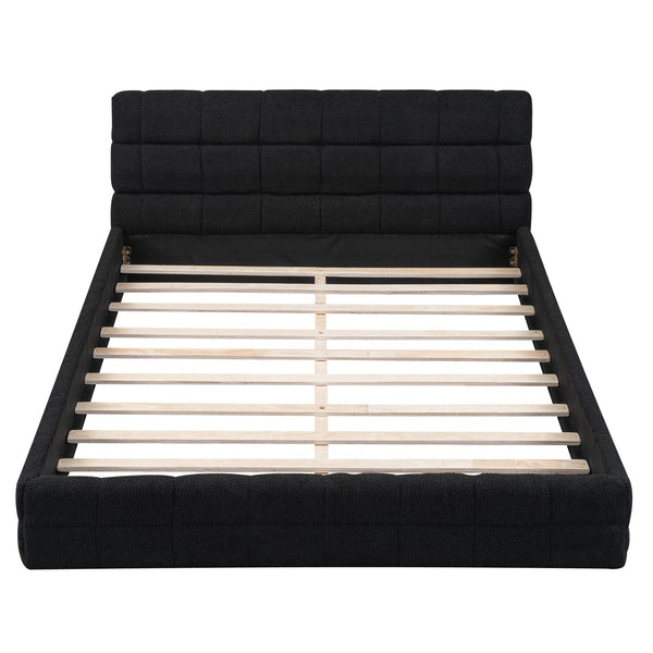 English Elm Queen Upholstered Platform Bed with Padded Headboard, Slat Support, Modern Stitch Detail for Comfort Black DL001520AAB