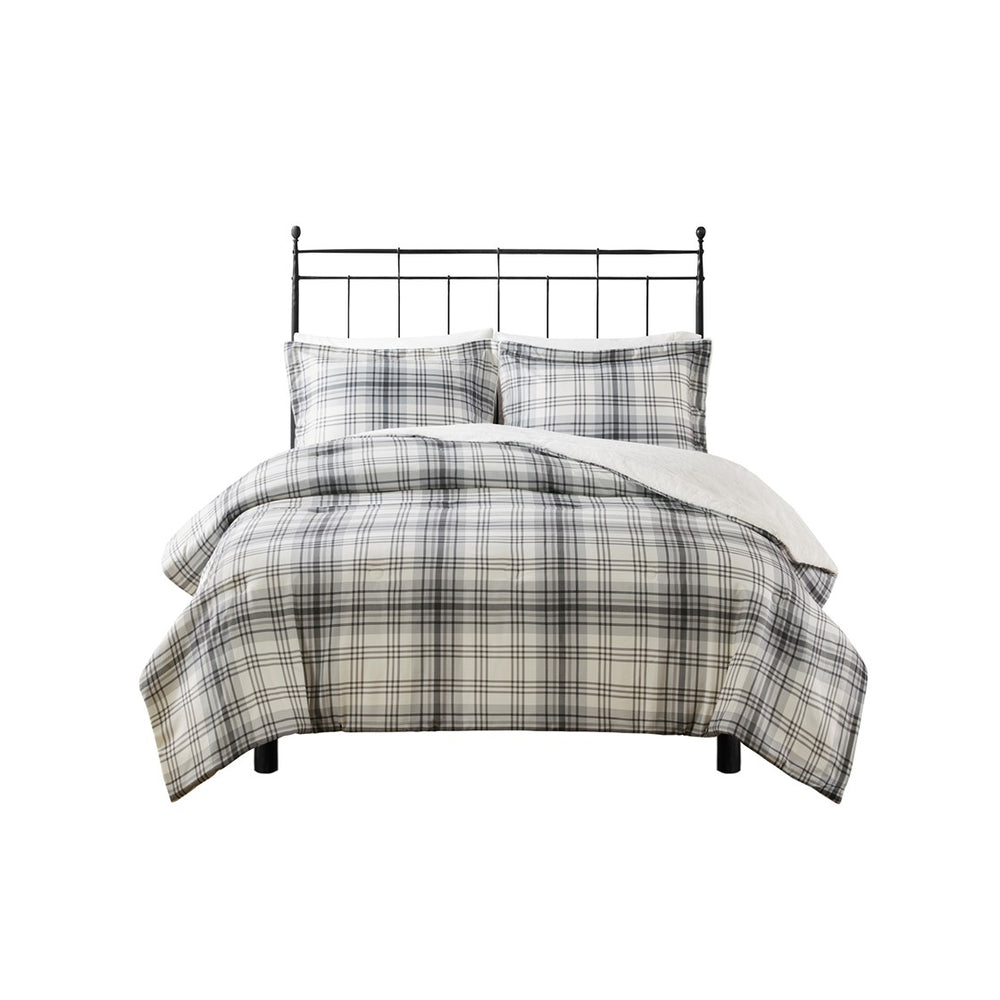 English Elm King/Cal King Bernston Faux Wool to Faux Fur Comforter Set – Plaid Print, Down Alternative, Oeko-Tex B035129374