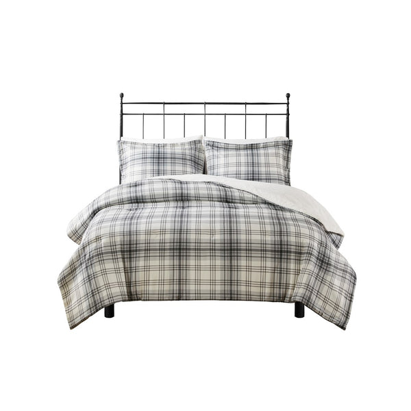 English Elm King/Cal King Bernston Faux Wool to Faux Fur Comforter Set – Plaid Print, Down Alternative, Oeko-Tex B035129374