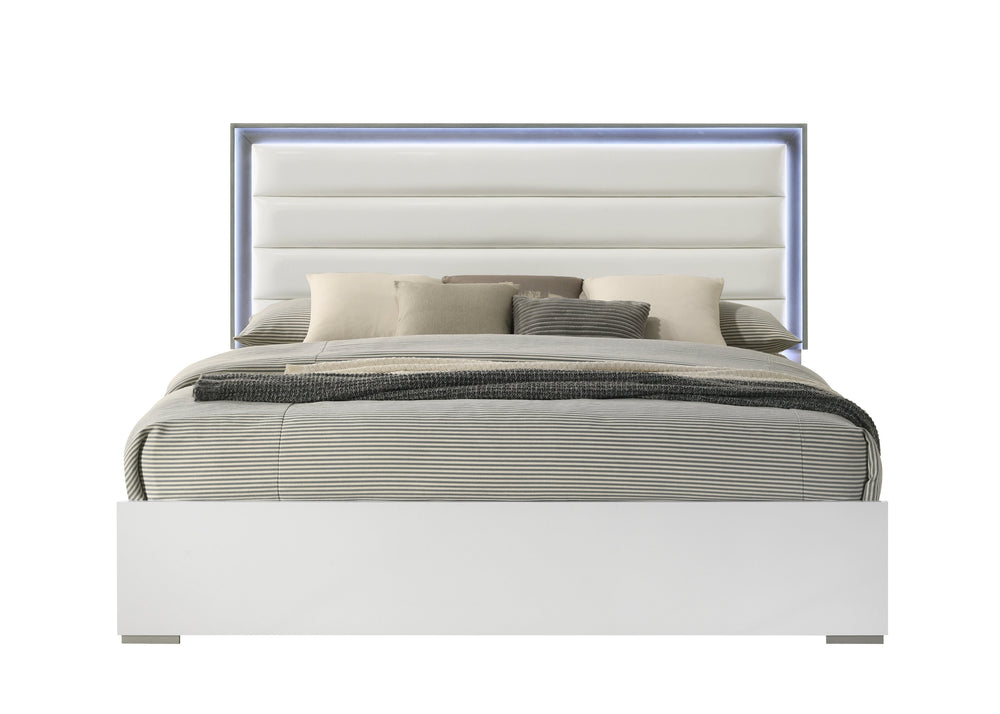 English Elm Olivia LED Upholstered Full Bed with Brushed Silver Two-Tone Finish, Semi-Gloss Modern Headboard 79" L B009S01372
