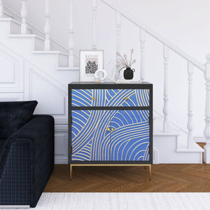 English Elm Accent Modern Storage Cabinet with 2 Doors, 1 Drawer, Adjustable Shelf, MDF Black/Blue Finish — Versatile Decor Organizer W716P197967