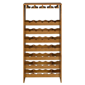 English Elm Oak Seven Tier Freestanding Wine Rack with Stemware Hangers for 35 Bottles Storage B062P184585