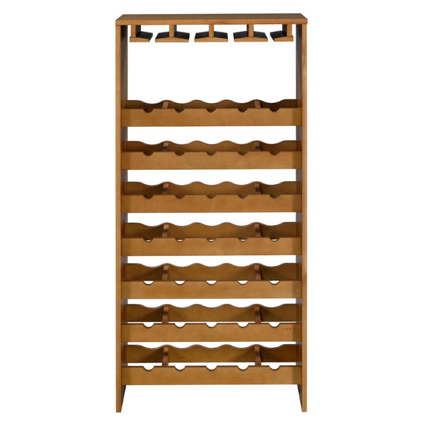English Elm Oak Seven Tier Freestanding Wine Rack with Stemware Hangers for 35 Bottles Storage B062P184585