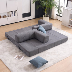 English Elm Folding Sofa Bed with Corduroy Cover, 78.5" Convertible Futon Couch, No-Assembly Foam Spring Mattress, Compact Sleeper for Living Room Grey W2915P276678
