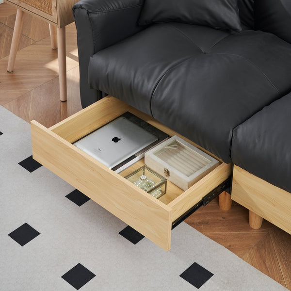 English Elm 86.61 Modern Teddy Fabric Sofa Bed with Storage, Solid Wood Frame, Gold Legs, 500lb Capacity Black W1278S00069