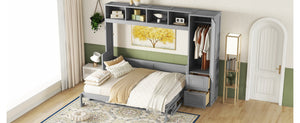 English Elm Queen Murphy Wall Bed with Integrated Wardrobe and Drawers for Studio or Guest Room Gray LP000793AAE-3