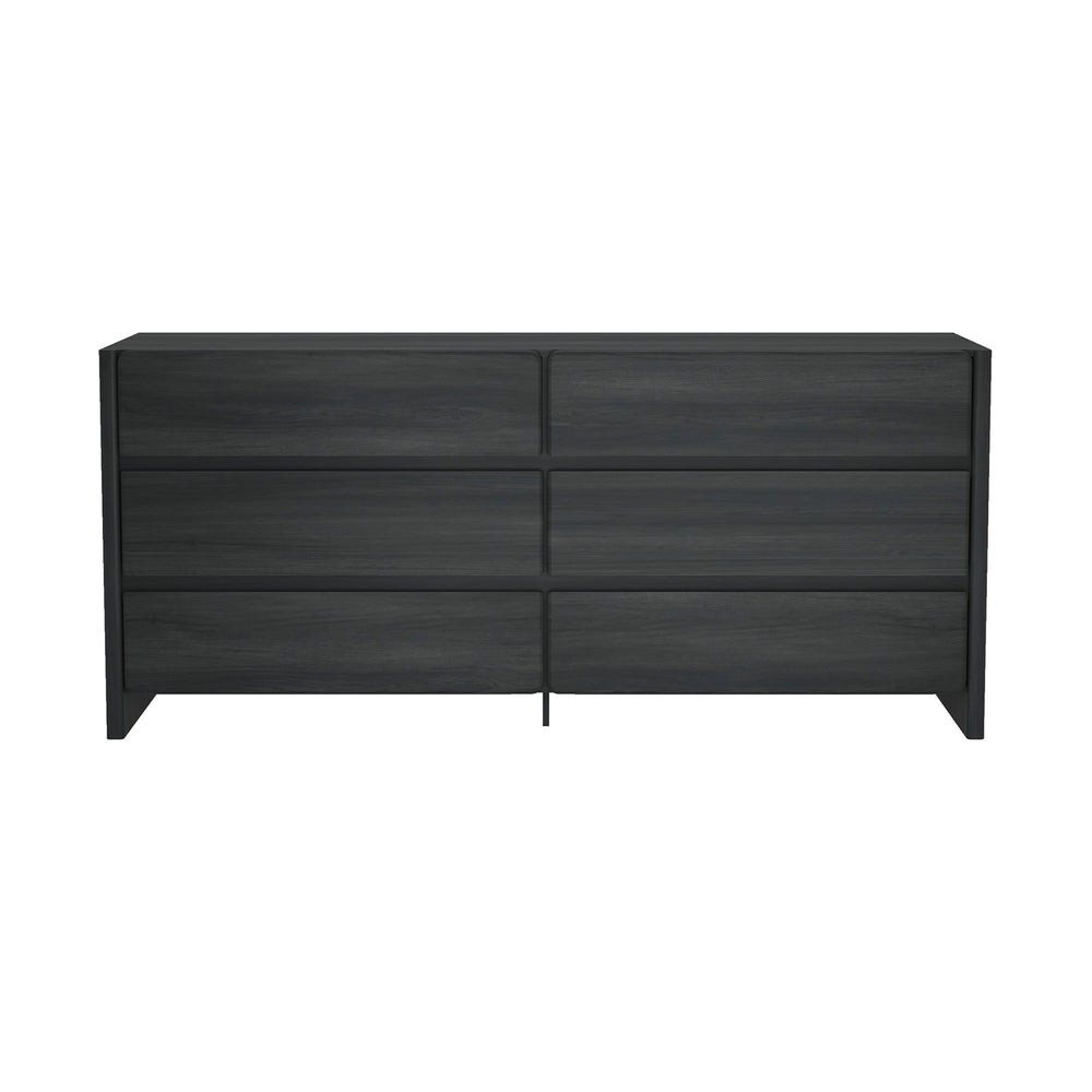 English Elm Linda 72" Dresser Charcoal Gray – 6-Drawer Minimalist Woodgrain Storage with Smooth Rounded Fronts B365S00066