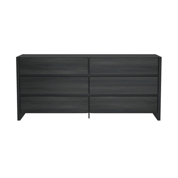 English Elm Linda 72" Dresser Charcoal Gray – 6-Drawer Minimalist Woodgrain Storage with Smooth Rounded Fronts B365S00066