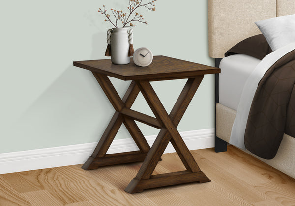 English Elm Accent Square Two-Tier Table with Grooved Top and Turned Legs, Compact Nightstand with Shelf, Brown Veneer Walnut 27 L x 25 W x 9 H B2710P219491