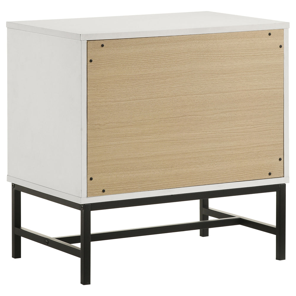English Elm Yountville White 2-Drawer Nightstand with Bold Black Accents — Modern Bedside Table, Sleek Storage and Contrast Design B062P299794
