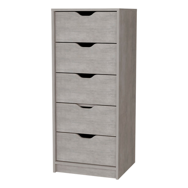 English Elm Dillon Concrete Gray Narrow 5-Drawer Dresser, Tall 17.7" Wide Space-Saving Storage Chest, RTA B128P176102