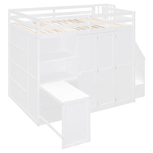 English Elm Full Size Loft Bed with Wardrobe Desk and Shelving for Modern Teen Bedroom White LT000679AAK-1