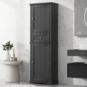 English Elm Tall Bathroom Storage Cabinet, Freestanding Storage Cabinet With Drawer and Adjustable Shelf, Mdf Board With Painted Finish, Black