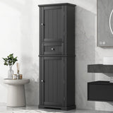 Black Tall Bathroom Storage Cabinet with Drawer, Adjustable Shelf, Freestanding MDF Board